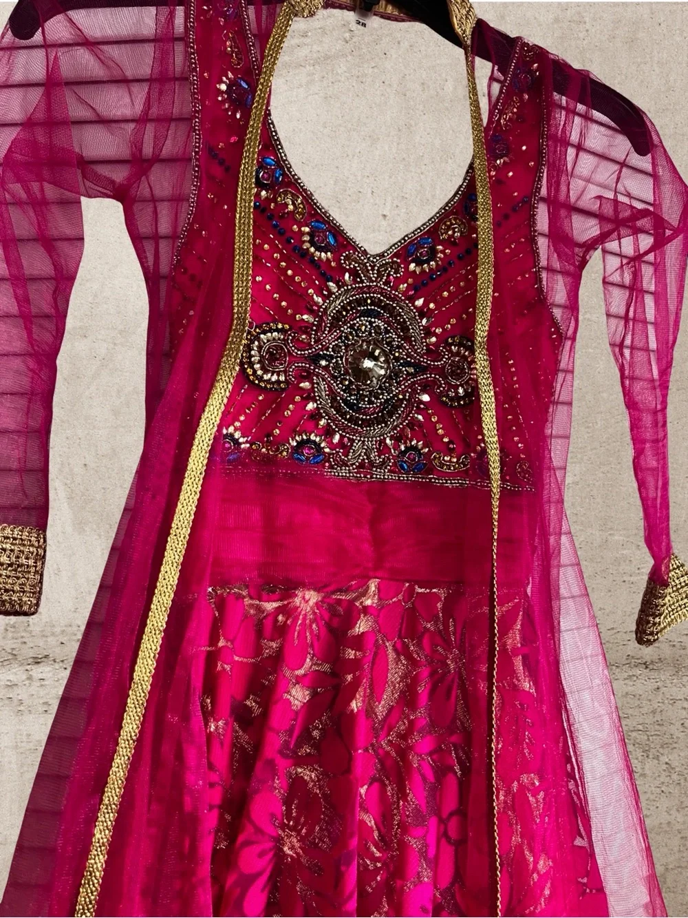 Stunning Fuchsia & Gold Traditional 3-Piece Lehenga Suit